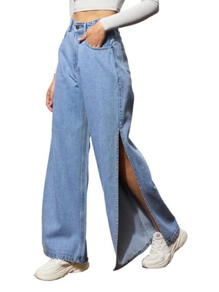 Side Slit Wide Leg Jeans