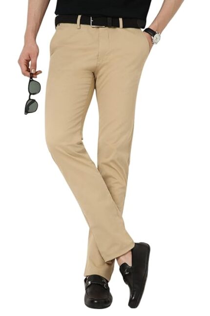 Men's Slim Fit Mid Rise Super Premium Wrinkle Free Casual Trouser Chinos
