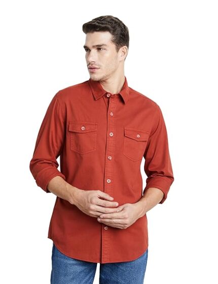 Men's Casual Washed Cotton Twill Shirt