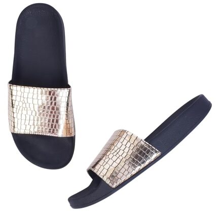 Women's Casual Flip-Flops | Stylish Metallic Finish Upper with Croc Texture | Soft Footbed for Comfort | Lightweight Slip-On Flip-Flops For Girls & Women