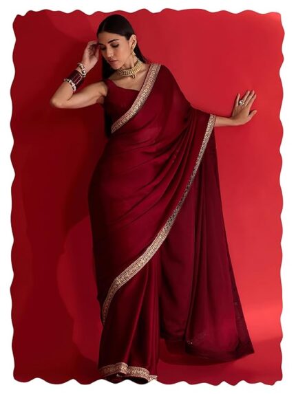 Satin Solid Saree With Unstitched Blouse