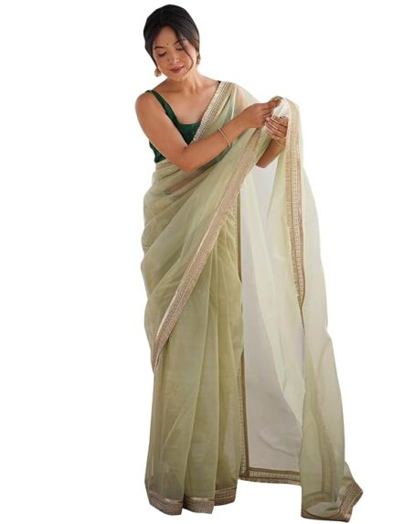 Shimmer Net Solid Saree With Unstitched Blouse Piece