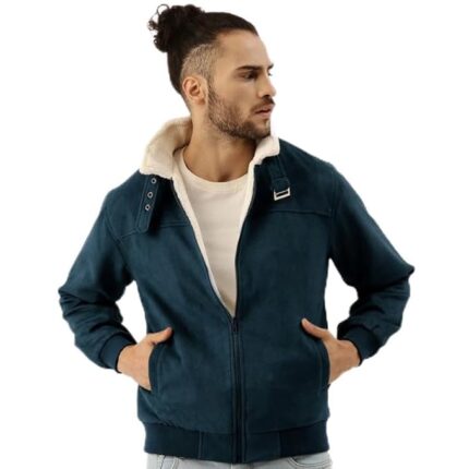 Men's Front Zipper Jacket With Fleece For Casual Wear | Long Sleeve | High Neck | Zipper Closure | Suede Jacket Crafted With Comfort Fit For Everyday Wear