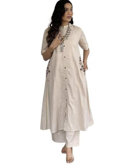 Women's Cotton Embroidered A-Line Kurti with Pant