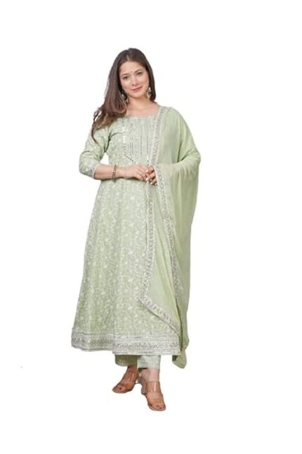 Women Rayon Anarkali Embroidered Printed Kurta Pant and Dupatta Set