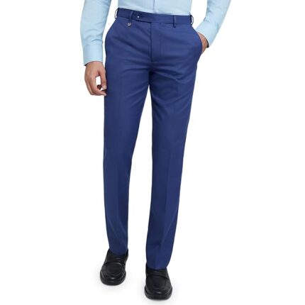 Men's Polyester Blend Structure Pattern Smart Fit Flat Front Formal Trouser