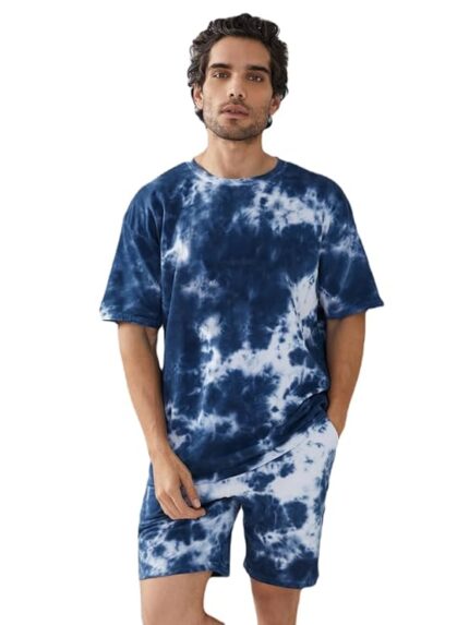 Men's Digital Print Poly Lycra Round Neck Travel Stylish Casual Sleepwear & Launge Wear Nightdress, Regular Fit T-Shirt