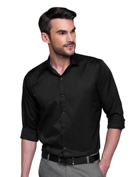 Men's Satin Shirt with Spread Collar Neck Line Solid Pattern Full Sleeves Regular Fit Western Style and Standard Length