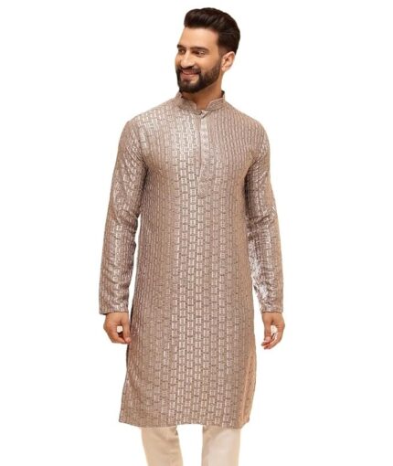 Men's Shiny Thread Sequinned Embroidered Kurta for Celebrations & Gifting