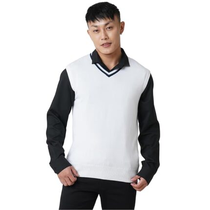 Men V-Neck Sleeveless Cotton Knitted Ribbed Hem Sweater Vest