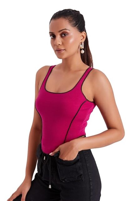 Square Neck Solid Sleeveless Ribbed Knit Top