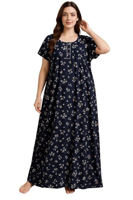 Pure Cotton Nighty for Women Floral with Pocket Free Size | Maxi Dress for Women Cotton | Night Dress for Woman Gown | Nighty for Women Stylish