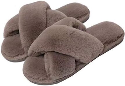 Slippers Fuzzy Soft House Slippers Plush Furry Warm Cozy Open Toe Fluffy Home Shoes Comfy Indoor Outdoor Slip On Breathable