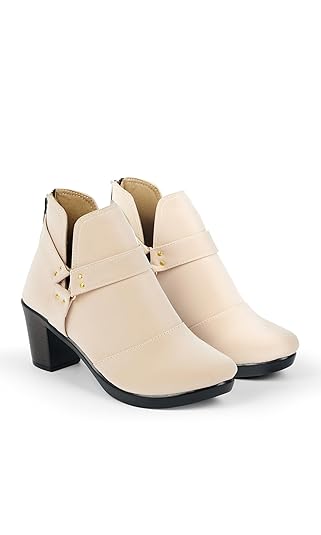 Women Vegan Leather Ankle Boot with CHUNKY HEEL, Backzip Zipper Boots, Cushion Footbed