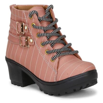 Women's Buckle Boots – Stylish Faux Leather High Ankle Boots for Winter & Casual Wear